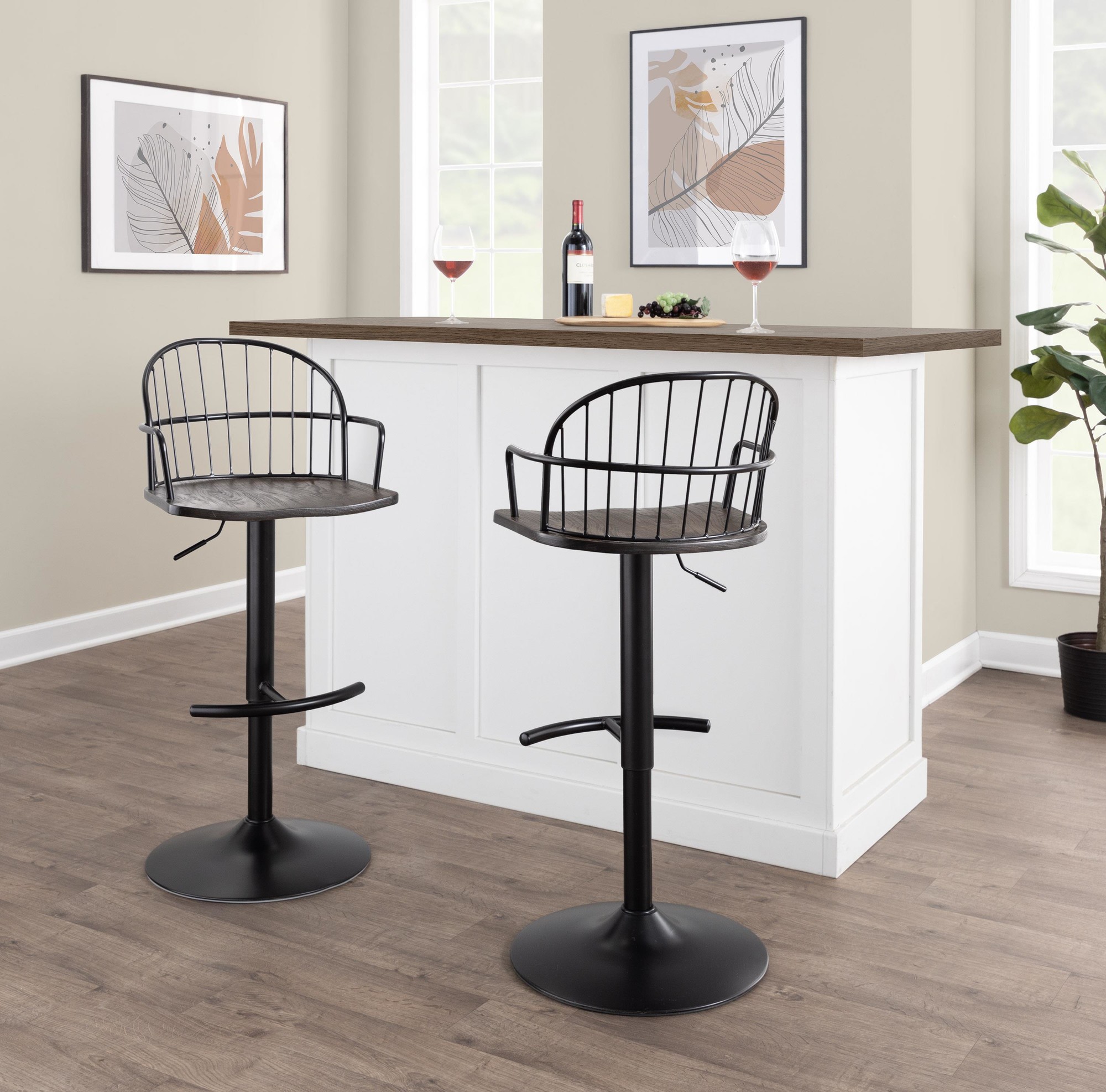 Riley Adjustable Barstool With Arms - Set Of 2